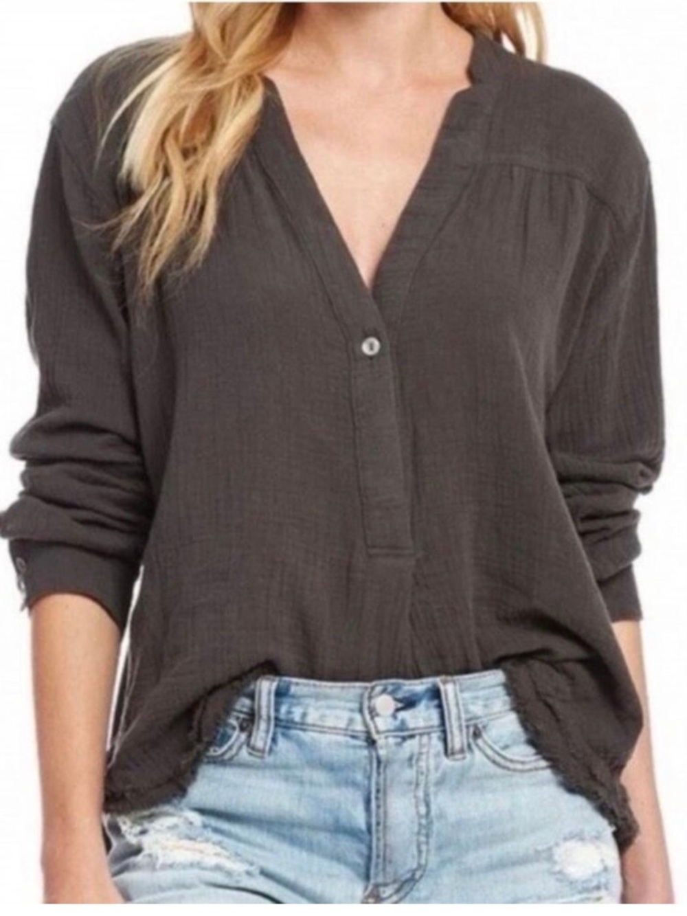 Free People Changing‎ Horizons cotton gauze blouse charcoal Small